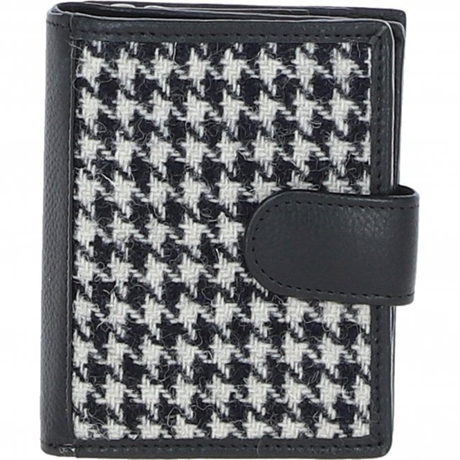 Ashwood Leather & Harris Tweed® Cloth Three compartment wallet Black/White: TW-12-012-BW