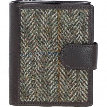Ashwood Leather & Harris Tweed® Cloth Three compartment wallet Brown/Green: TW-12-09-BG