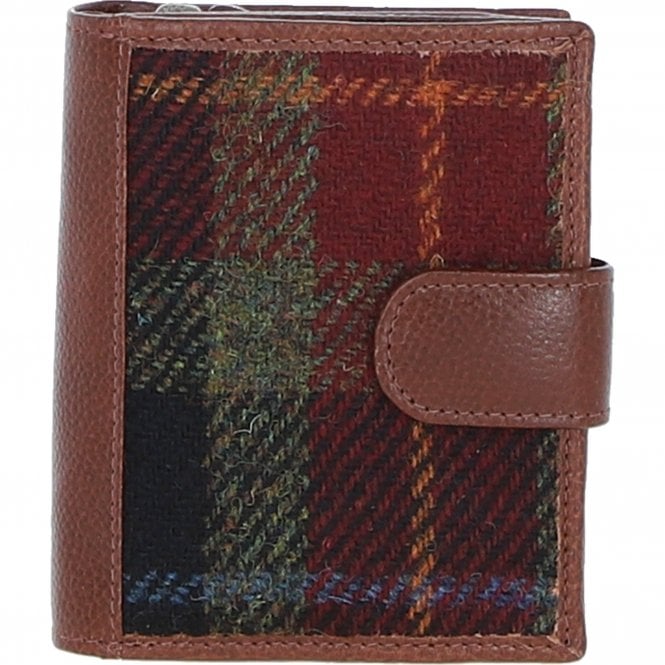 Ashwood Leather & Harris Tweed® Cloth Three compartment wallet Tan/Green/Red: TW-12-08-TR