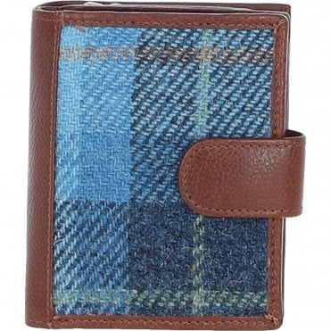 Ashwood Leather & Harris Tweed® Cloth Three compartment wallet Tan/LT Blue: TW-12-05-TB