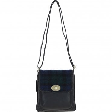 Ashwood Leather & Harris Tweed® Cloth Twist Lock Crossbody Bag Black/Watch: TW-31-03-BW