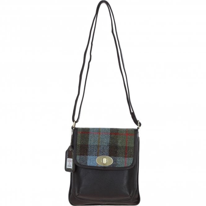 Ashwood Leather & Harris Tweed® Cloth Twist Lock Crossbody Bag Brown/Mcload: TW-31-01-BM
