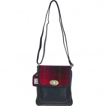 Ashwood Leather & Harris Tweed® Cloth Twist Lock Crossbody Bag Navy/Pink: TW-31-06-NP