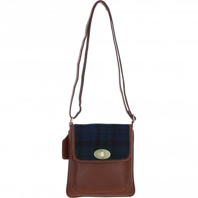 Ashwood Leather & Harris Tweed® Cloth Twist Lock Crossbody Bag Tan/Watch: TW-31-04-TW