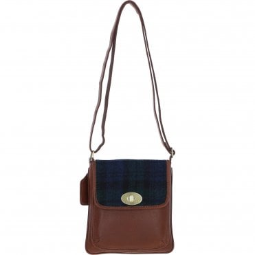 Ashwood Leather & Harris Tweed® Cloth Twist Lock Crossbody Bag Tan/Watch: TW-31-04-TW