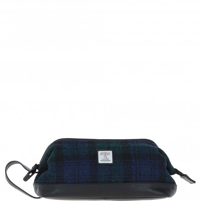 Ashwood Leather & Harris Tweed® Cloth Unisex Washbag Black/Watch: TW-40-03-BW