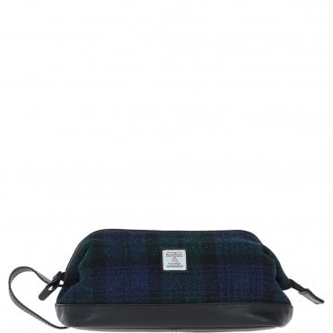 Ashwood Leather & Harris Tweed® Cloth Unisex Washbag Black/Watch: TW-40-03-BW