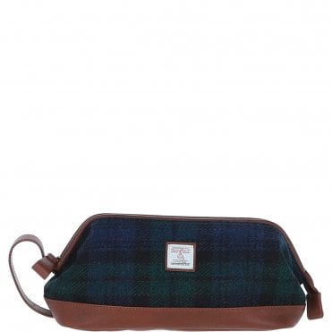 Ashwood Leather & Harris Tweed® Cloth Unisex Washbag Tan/Watch: TW-40-04-TW