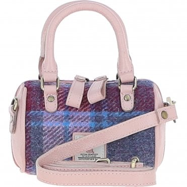 Ashwood Leather & Harris Tweed® Cloth X-Small Barrel Bag Baby-Pink/Pink: TW-60-15-BP