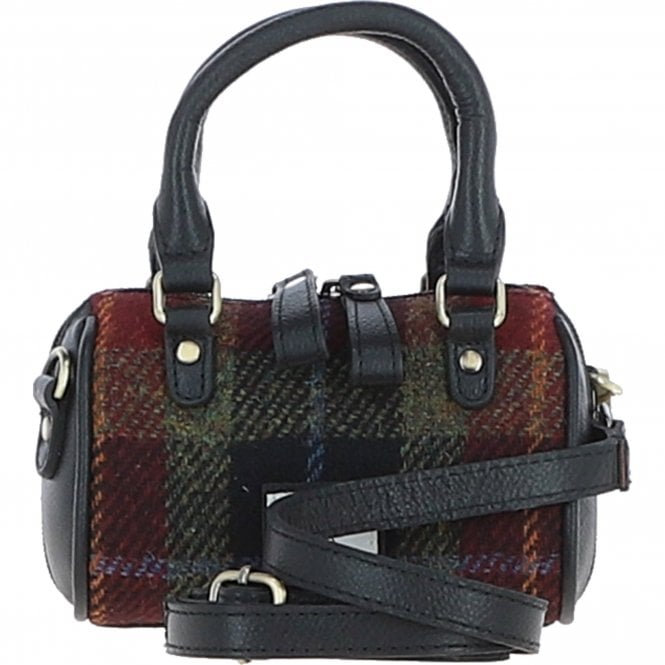 Ashwood Leather & Harris Tweed® Cloth X-Small Barrel Bag Black/Green/Red: TW-60-07-BR