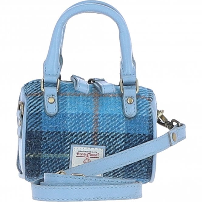 Ashwood Leather & Harris Tweed® Cloth X-Small Barrel Bag Blue/Lt-Blue: TW-60-19-BB