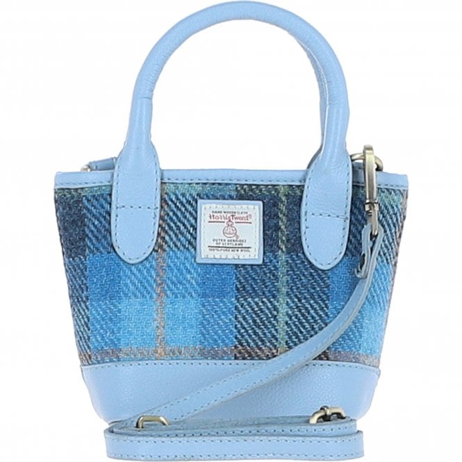 Ashwood Leather & Harris Tweed® Cloth X-Small Barrel Bag Blue/Lt-Blue: TW-63-19-BB