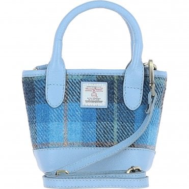Ashwood Leather & Harris Tweed® Cloth X-Small Barrel Bag Blue/Lt-Blue: TW-63-19-BB