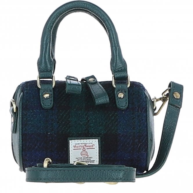 Ashwood Leather & Harris Tweed® Cloth X-Small Barrel Bag Green/Watch: TW-60-18-GW
