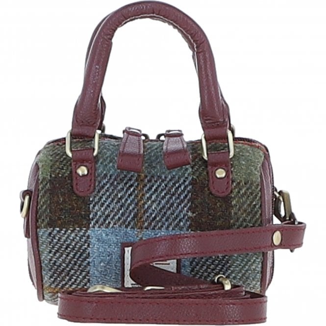 Ashwood Leather & Harris Tweed® Cloth X-Small Barrel Bag Wine/Mcload: TW-60-17-WM