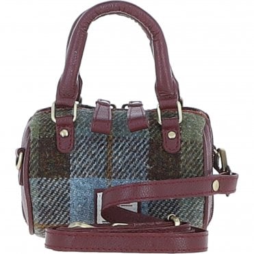 Ashwood Leather & Harris Tweed® Cloth X-Small Barrel Bag Wine/Mcload: TW-60-17-WM