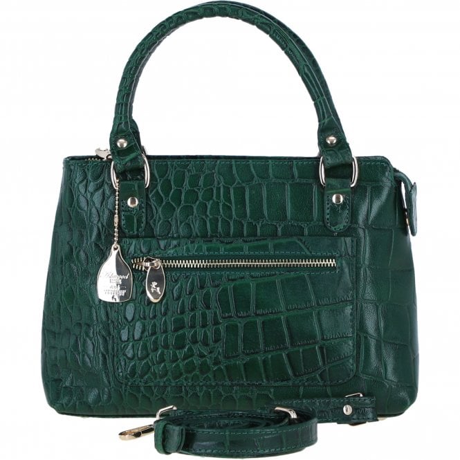 Ashwood Leather Ladies Handbag with Detachable Crossbody Strap in Green/croc: C-73