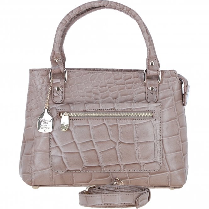 Ashwood Leather Ladies Handbag with Detachable Crossbody Strap in Mushroom/croc: C-73