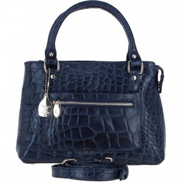 Ashwood Leather Ladies Handbag with Detachable Crossbody Strap in Navy/croc: C-73