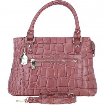 Ashwood Leather Ladies Handbag with Detachable Crossbody Strap in Rosa/croc: C-73