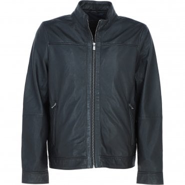 Ashwood Leather Mandarin Collar Zip-Up Men's Jacket Black: AMJ-10
