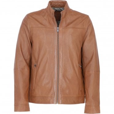 Ashwood Leather Mandarin Collar Zip-Up Men's Jacket Cognac: AMJ-10