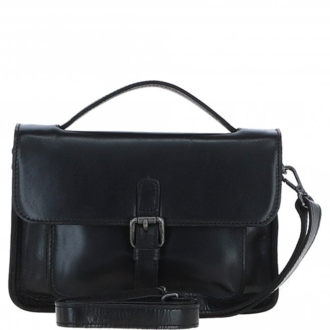 Ashwood Leather Medium Crossbody Satchel Bag Black: P-62