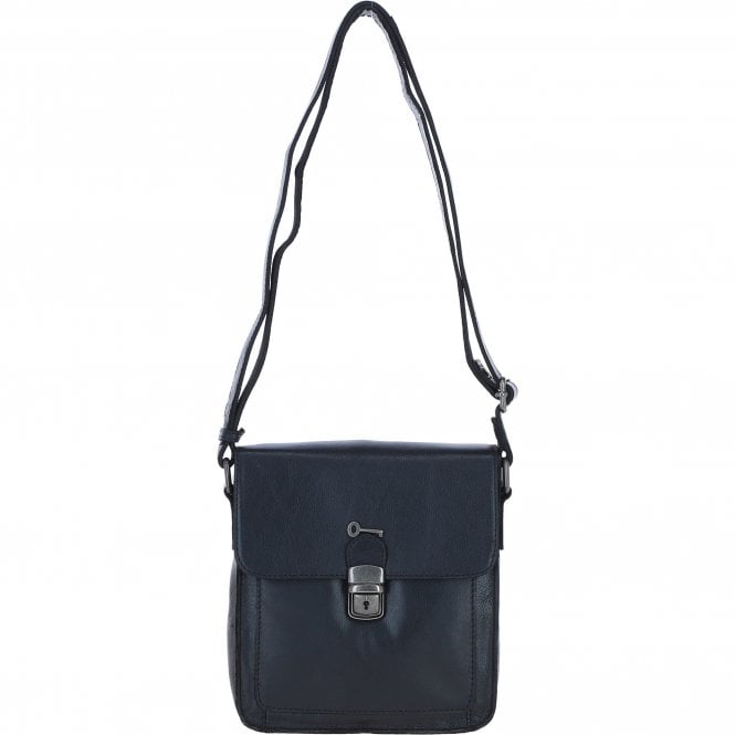 Ashwood Leather Medium Men's Buckle Crossbody Bag Black: S-61