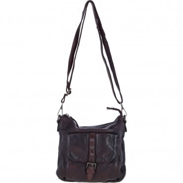 Ashwood Leather Multi-Compartment Crossbody Shoulder Bag with Flap Pocket in Brandy: D-52