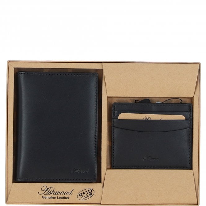 Ashwood Leather Passport Cover & Card Holder Gift Set Black: GS-1280