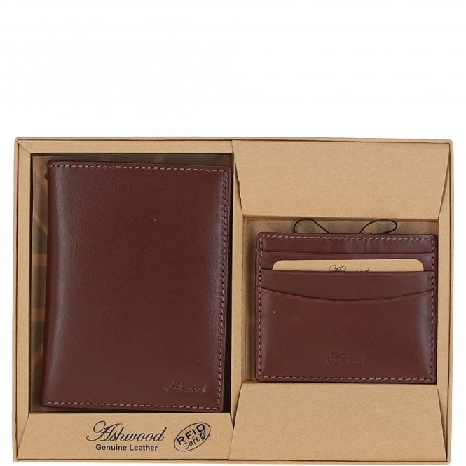 Ashwood Leather Passport Cover & Card Holder Gift Set Chestnut: GS-1280