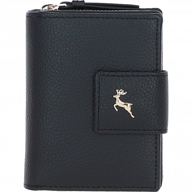 Ashwood Leather RFID Secure Wallet/Purse with Zip and Stud Closure Black: X-30