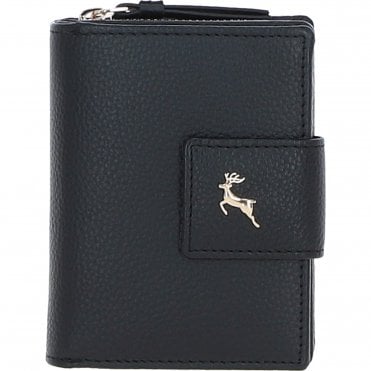 Ashwood Leather RFID Secure Wallet/Purse with Zip and Stud Closure Black: X-30