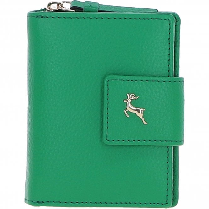 Ashwood Leather RFID Secure Wallet/Purse with Zip and Stud Closure Green: X-30