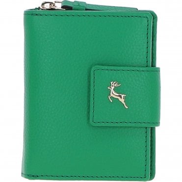 Ashwood Leather RFID Secure Wallet/Purse with Zip and Stud Closure Green: X-30