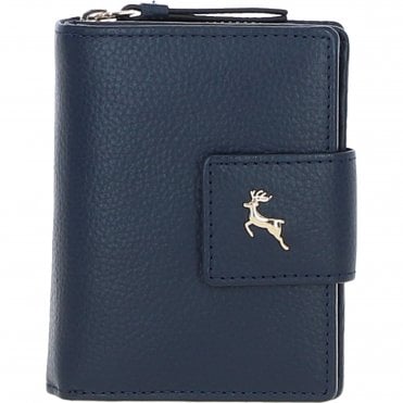 Ashwood Leather RFID Secure Wallet/Purse with Zip and Stud Closure Navy: X-30