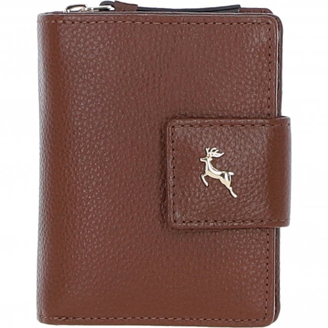 Ashwood Leather RFID Secure Wallet/Purse with Zip and Stud Closure Tan: X-30