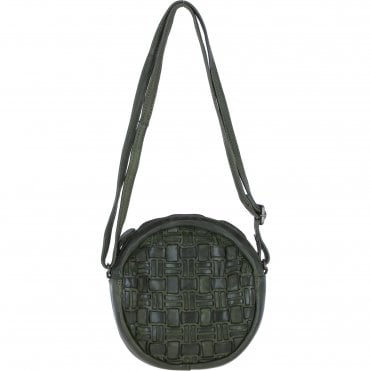Ashwood Leather Round Woven Design Crossbody Bag with Zip Closure and Adjustable strap in Green: W-23