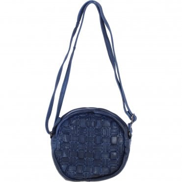 Ashwood Leather Round Woven Design Crossbody Bag with Zip Closure and Adjustable strap in Navy: W-23