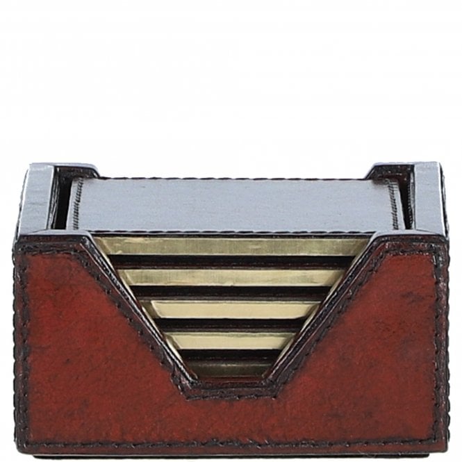Ashwood Leather Square Coaster with Gold Accent Edges Chestnut: LF-160
