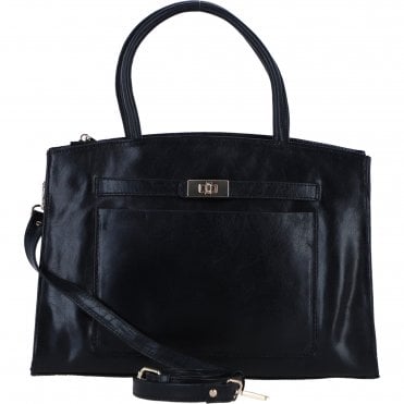 Ashwood Leather Structured Handbag with Detachable Strap and Multiple Compartments in Black: C-76