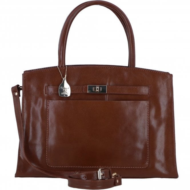 Ashwood Leather Structured Handbag with Detachable Strap and Multiple Compartments in Tan: C-76
