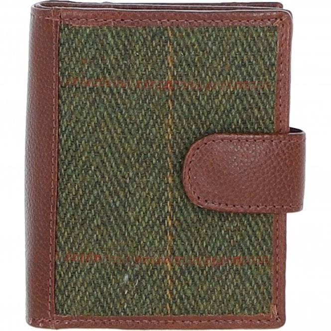 Ashwood Leather & Tweed 3 compartment wallet Tan/Green Check: TW-12-010-TGNH