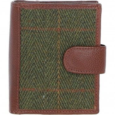 Ashwood Leather & Tweed 3 compartment wallet Tan/Green Check: TW-12-010-TGNH