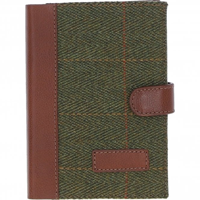 Ashwood Leather & Tweed A6 Notebook Tan/Green Check: TW-18-010-TGNH