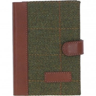 Ashwood Leather & Tweed A6 Notebook Tan/Green Check: TW-18-010-TGNH