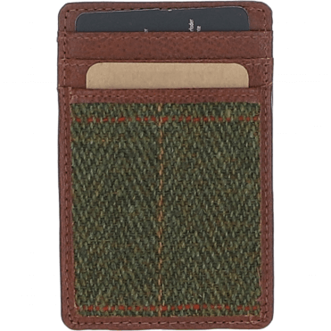 Ashwood Leather & Tweed Card Holder Tan/Green Check: TW-15-010-TGNH