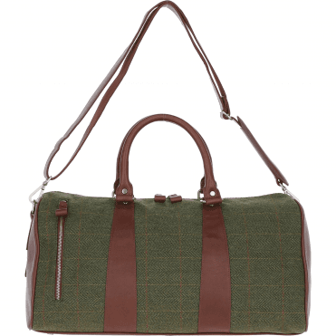 Ashwood Leather & Tweed Large Holdall Tan/Green Check: TW-47-10-TGNH