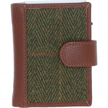 Ashwood Leather & Tweed RFID Secure Wallet Tan/Green Check: TW-16-010-TGNH