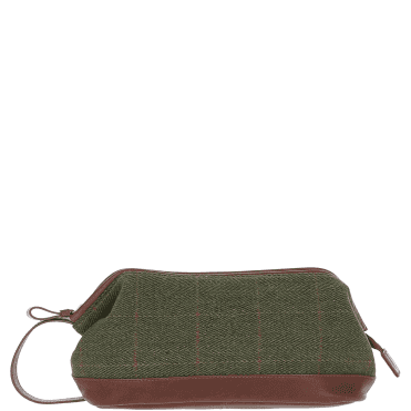 Ashwood Leather & Tweed Unisex Washbag Tan/Green Check: TW-40-10-TGNH